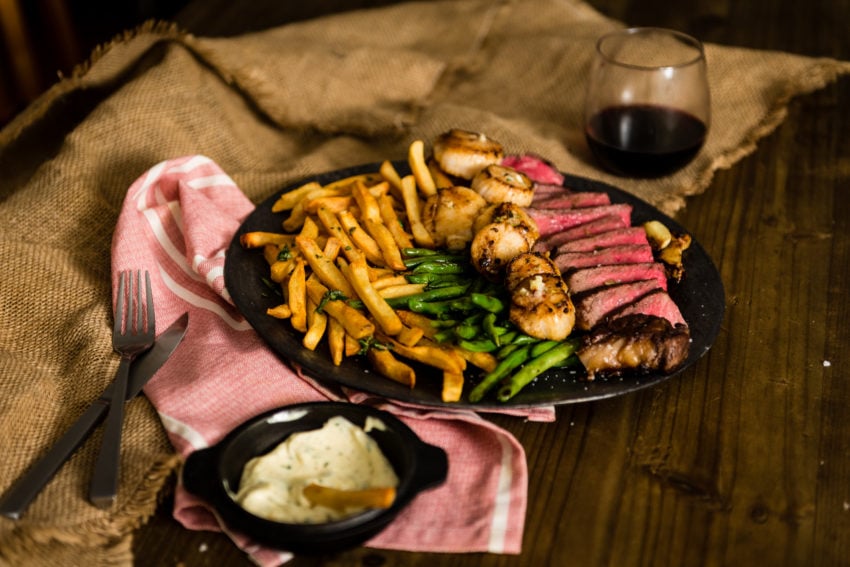 Pan Seared New York Strip Steak and Scallops