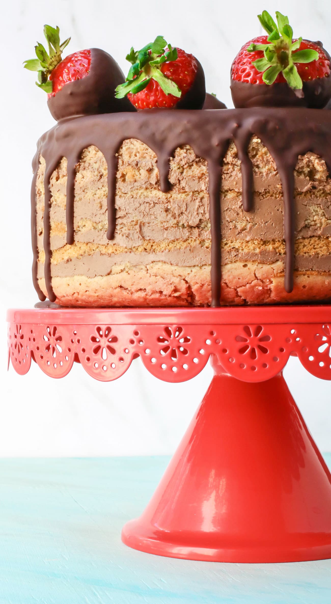 Healthy 7-Layer Chocolate-Covered Strawberry Cake